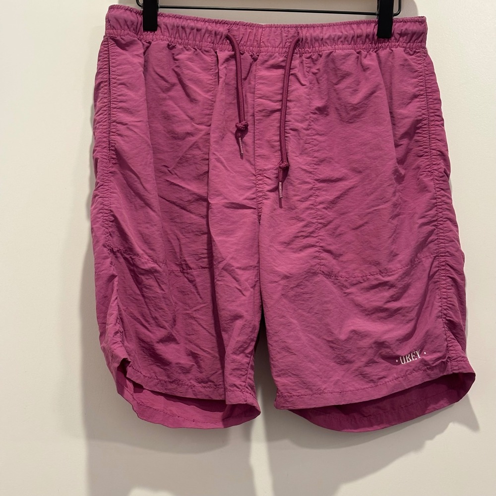 Obey Worldwide Mens Magenta Purple Nylon Elastic Waist Drawstring Shorts Size M